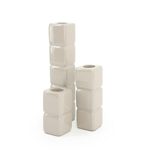 Kandelaar Cube Taupe - Set van 3